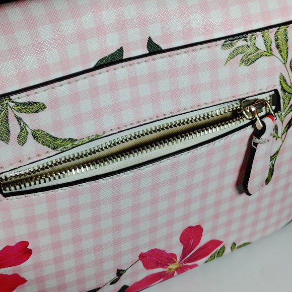 GUESS Crossbody Purse Pink Gingham Pattern Floral 1981 Handbag - Picture 11 of 12